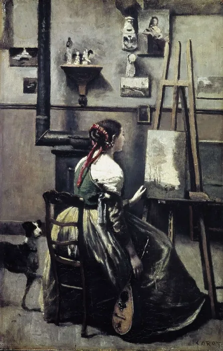 Framed Print : COROT, Jean-Baptiste Camille (1796-1875). The Artist's Studio (L'Atelier de Corot). ca. 1868. Realism. Oil on canvas. UNITED STATES OF AMERICA. Washington