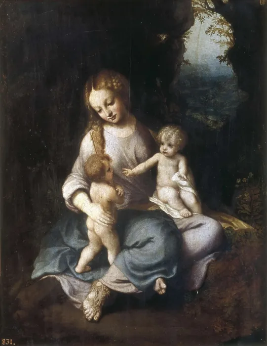 Framed Print : CORREGGIO, Antonio Allegri, also called (1489-1534). Madonna and Child with St. 1515 - 1518. Renaissance art. Cinquecento. Oil on wood. SPAIN. Madrid. Prado Museum