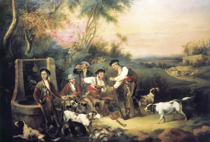 Framed Print : CORTES Y AGUILAR, Andres (1815-1880). Hunters Scene. Costumbrism. Oil on canvas. - CAGP / Iberfoto / Everett Collection (560432)**US SALES ONLY**