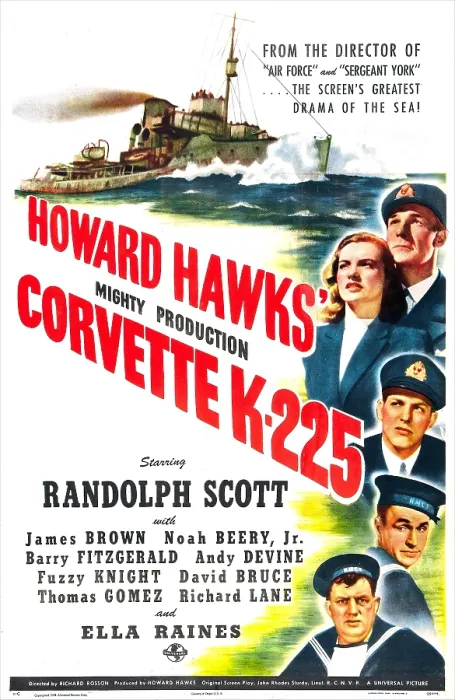 Framed Print : CORVETTE K-225, US poster, from top right: Randolph Scott, Ella Raines, James Brown, Noah Beery Jr. Andy Devine, 1943 Framed Print : CORVETTE K-225, US poster, from top right: Randolph Scott, Ella Raines, James Brown, Noah Beery Jr. Andy Devine, 1943