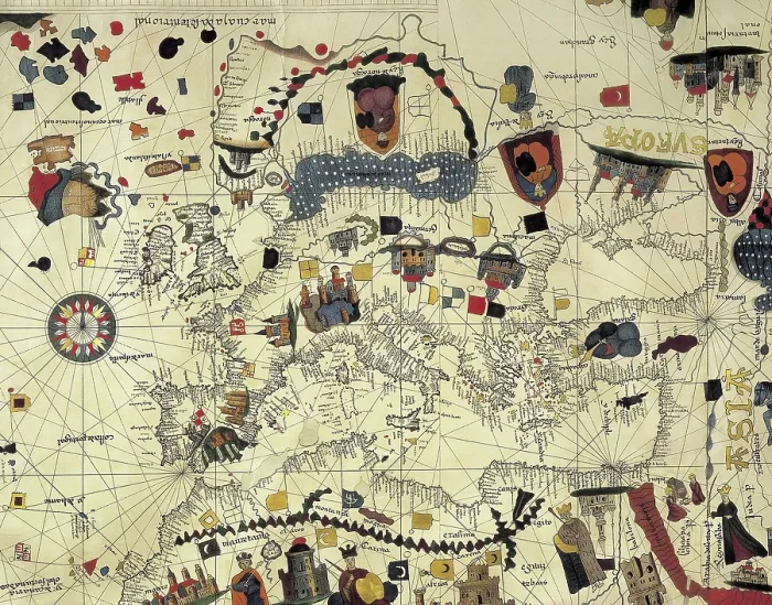 Framed Print : COSA, Juan de la (1460-1510). Cartographer. Nautical chart. 1500. Detail. SPAIN. Madrid. Navy Museum. - M.C.Esteban / Iberfoto / Everett Collection (390270)**US SALES ONLY**