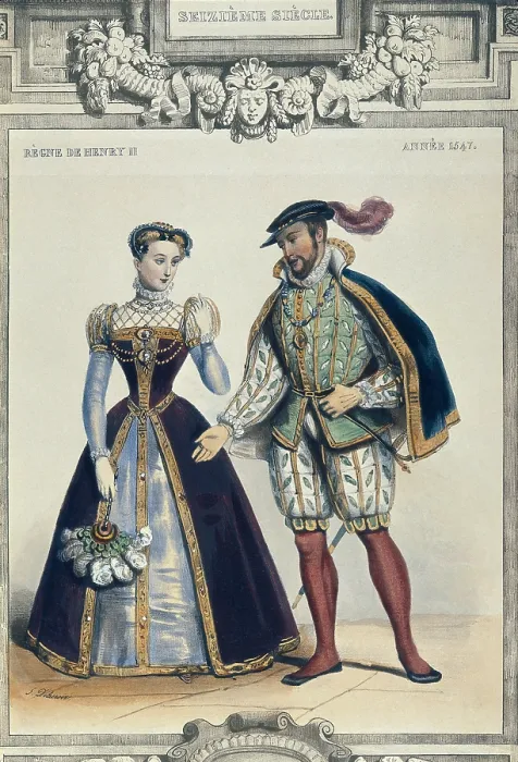 Framed Print : Costumes in France during the reign of Henry II. 1547. Illustration by G. Delacroix. Engraving. - BeBa / Iberfoto / Everett Collection (389784)**US SALES ONLY** Framed Print : Costumes in France during the reign of Henry II. 1547. Illustration by G. Delacroix. Engraving. - BeBa / Iberfoto / Everett Collection (389784)**US SALES ONLY**