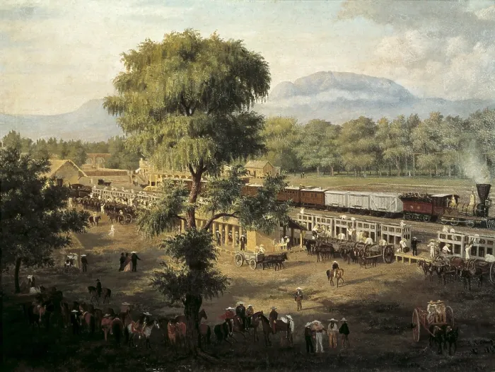 Framed Print : COTO Y MALDONADO, Luis (1830-1891). Train in Mexico's valley. 1869. Painting. MEXICO. Mexico City. National Museum of History (Chapultepec Castle)