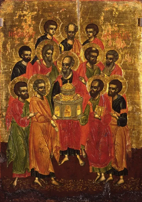 Framed Print : Council of the Holy Apostles, by Kostantin Jeromonaku, tempera on wood, 17th Century - Albania, Tirana, Institute for Cultural Monuments. Whole artwork view Framed Print : Council of the Holy Apostles, by Kostantin Jeromonaku, tempera on wood, 17th Century - Albania, Tirana, Institute for Cultural Monuments. Whole artwork view