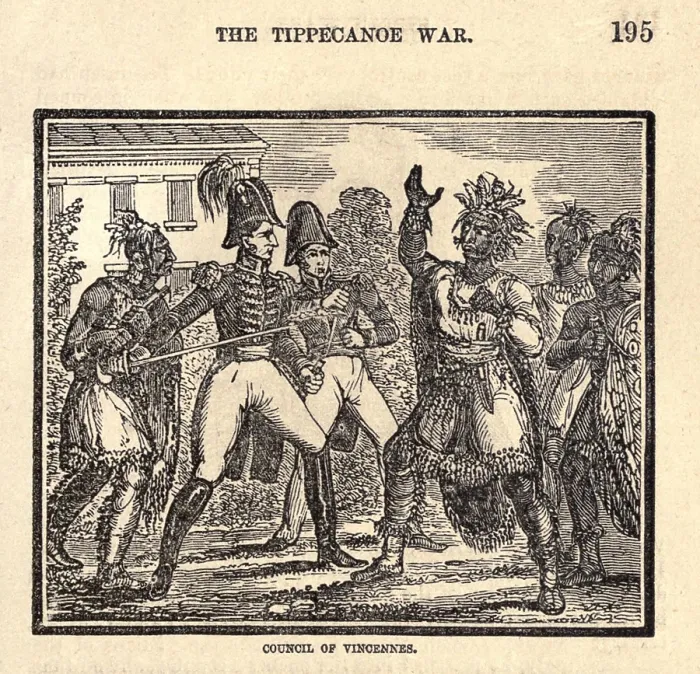 Framed Print : Council of Vincennes between General William Henry Harrison and Indian Confederation leader Tecumseh in August 1811