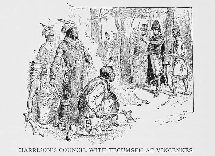 Framed Print : Council of Vincennes between General William Henry Harrison and Indian Confederation leader Tecumseh in August 1811