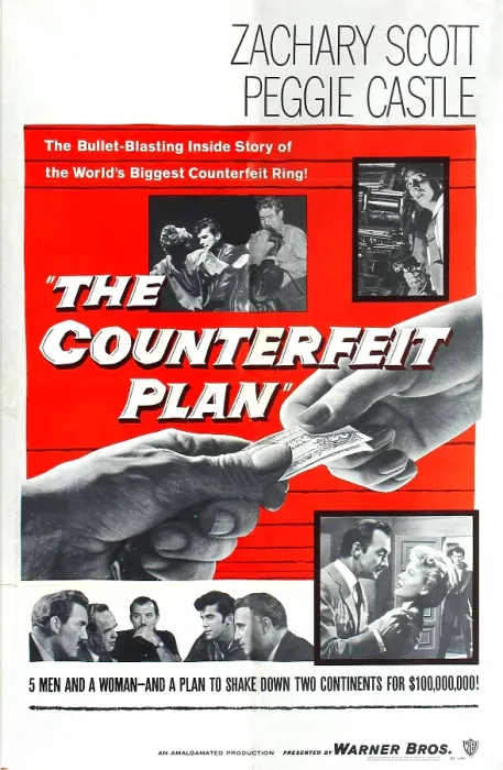 Framed Print : THE COUNTERFEIT PLAN, US poster, bottom right inset from left: Zachary Scott, Peggie Castle, 1957 Framed Print : THE COUNTERFEIT PLAN, US poster, bottom right inset from left: Zachary Scott, Peggie Castle, 1957
