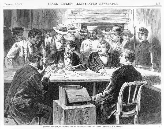 Framed Print : Counting the vote, on November 7th, at 'Elephant Johnnie's'. 1876