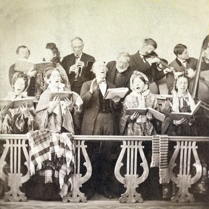 Framed Print : A country choir, singing and playing musical instruments in rural New Hampshire, ca. 1872