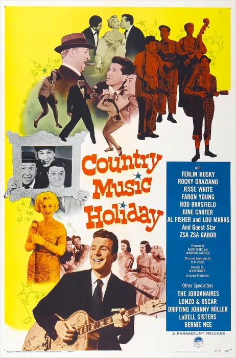 Framed Print : COUNTRY MUSIC HOLIDAY, US poster, Ferlin Husky (bottom), Zsa Zsa Gabor (left of Ferlin Husky), top center from left: Jesse White(smoking cigar), Rocky Graziano, 1958 Framed Print : COUNTRY MUSIC HOLIDAY, US poster, Ferlin Husky (bottom), Zsa Zsa Gabor (left of Ferlin Husky), top center from left: Jesse White(smoking cigar), Rocky Graziano, 1958