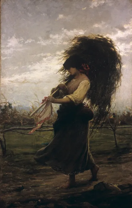 Framed Print : Country Woman, by Luigi Cima, 1896, 19th Century, canvas - Private Collection. Whole artwork view