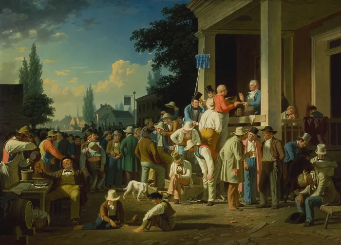 Framed Print : The County Election, 1852, by George Caleb Bingham, American painting, oil on canvas. Bingham depicts a crowd of men gathered around a local polling place Framed Print : The County Election, 1852, by George Caleb Bingham, American painting, oil on canvas. Bingham depicts a crowd of men gathered around a local polling place