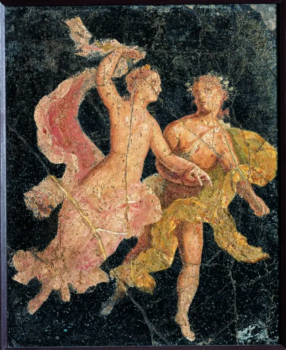 Framed Print : Couple in Flight, by unknown artist, 10-37, 1st Century A.D. ripped fresco, 40 x 41 cm - Italy, Campania, Naples, National Archaeological Museum, Room LXXVII, inv. 9136 Framed Print : Couple in Flight, by unknown artist, 10-37, 1st Century A.D. ripped fresco, 40 x 41 cm - Italy, Campania, Naples, National Archaeological Museum, Room LXXVII, inv. 9136