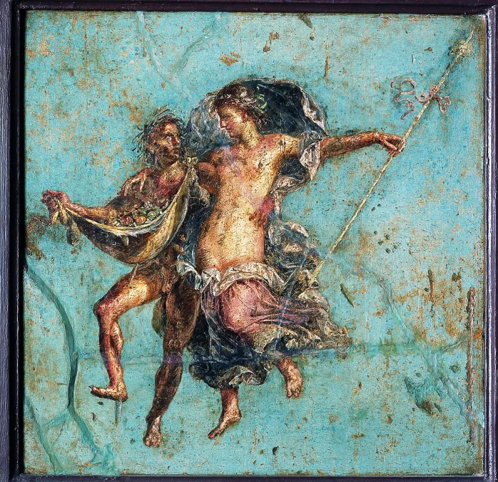 Framed Print : Couple in Flight, by unknown artist, 62-79, 1st Century A.D. fresco, 45 x 45 cm - Italy, Campania, Naples, National Archaeological Museum, Room LXXII, inv. 9135