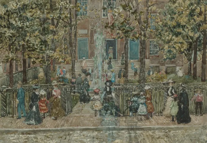 Framed Print : COURT YARD, WEST END LIBRARY, BOSTON, by Maurice Brazil Prendergast, 1900-1901, Canadian-American drawing. Watercolor, gouache, and charcoal on paper Framed Print : COURT YARD, WEST END LIBRARY, BOSTON, by Maurice Brazil Prendergast, 1900-1901, Canadian-American drawing. Watercolor, gouache, and charcoal on paper