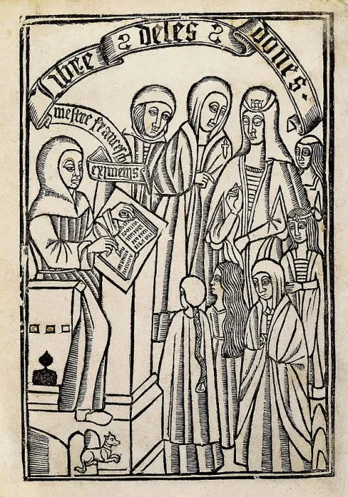 Framed Print : Cover of the 'Book on Women' by Francesc Eiximenis. Edition by Joan Rosenbach (Barcelona, 1495). Xylography. SPAIN. Barcelona