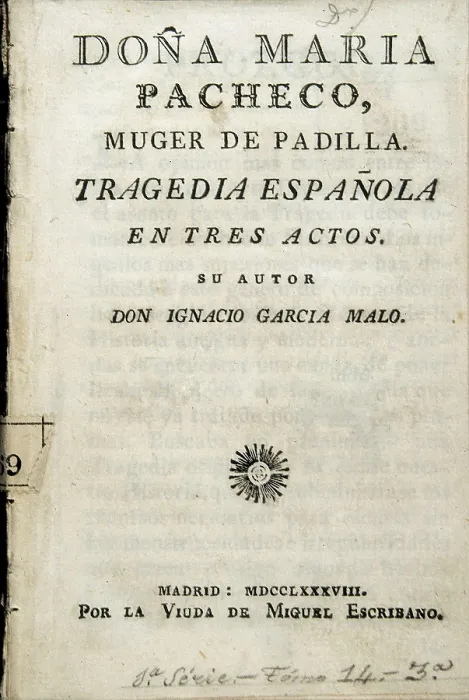 Framed Print : Cover of the tragedy 'Doa Mara Pacheco, muger de Padilla', by Ignacio Garca Malo (1788). SPAIN. Madrid. National Library. AISA / Everett Collection**US SALES ONLY**