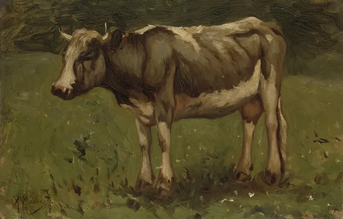 Framed Print : Cow, by Anton Mauve, c. 1860-88, Dutch painting, oil on panel. Guernsey dairy cow in a pasture. (BSLOC_2016_1_317)