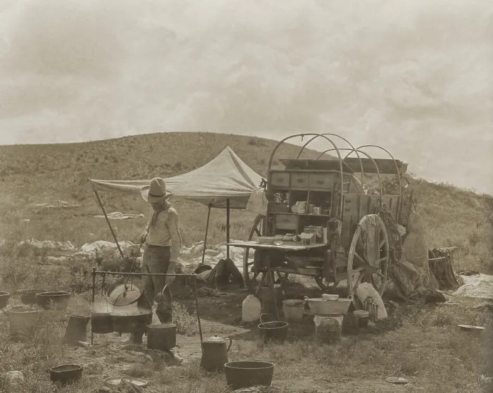 Framed Print : A cowboy cooks at a chuck wagon, getting dinner underway in the American southwest. 1908 photo by Edwin E. Smith (BSLOC_2018_3_62) Framed Print : A cowboy cooks at a chuck wagon, getting dinner underway in the American southwest. 1908 photo by Edwin E. Smith (BSLOC_2018_3_62)