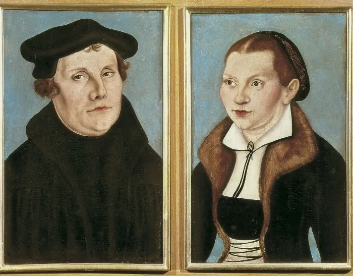 Framed Print : Cranach, Lucas, 'the Elder' (1472-1553). Portraits of Luther and his Wife Katharina von Bora. 1529. Pair of paintings of the same size. Renaissance art. Oil on wood