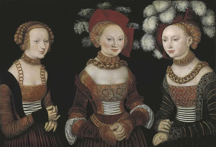 Framed Print : Cranach, Lucas, 'the Elder' (1472-1553). Three princesses of Saxony, Sibylla (1515-92), Emilia (1516-91) and Sidonia (1518-75), daughters of Duke Heinrich of Frommen