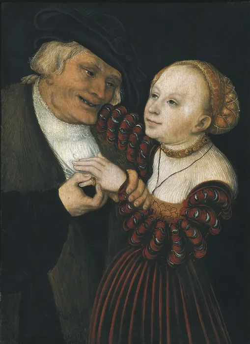 Framed Print : Cranach, Lucas, 'the Elder' (1472-1553). The Old Man and the Young Woman (Der Alte und das Mdchen). 1530s. Renaissance art. Oil on wood. AUSTRIA. Vienna