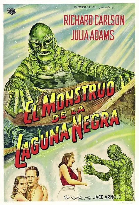 Framed Print : CREATURE FROM THE BLACK LAGOON, (aka EL MONSTRUO DE LA LAGUNA NEGRA), bottom l-r: Julie Adams, Richard Carlson on Argintinean poster art, 1954 Framed Print : CREATURE FROM THE BLACK LAGOON, (aka EL MONSTRUO DE LA LAGUNA NEGRA), bottom l-r: Julie Adams, Richard Carlson on Argintinean poster art, 1954