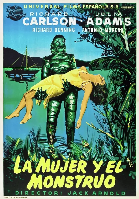 Framed Print : CREATURE FROM THE BLACK LAGOON (aka LA MUJER Y EL MONSTRUO), Julie Adams on Spanish poster art, 1954