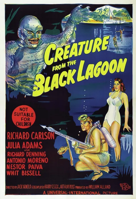 Framed Print : CREATURE FROM THE BLACK LAGOON, bottom from left: Richard Carlson, Julie Adams on Australian poster art, 1954 Framed Print : CREATURE FROM THE BLACK LAGOON, bottom from left: Richard Carlson, Julie Adams on Australian poster art, 1954