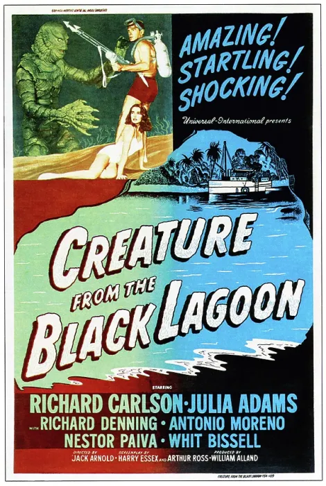 Framed Print : CREATURE FROM THE BLACK LAGOON, top left: Richard Carlson, Julie Adams, 1954