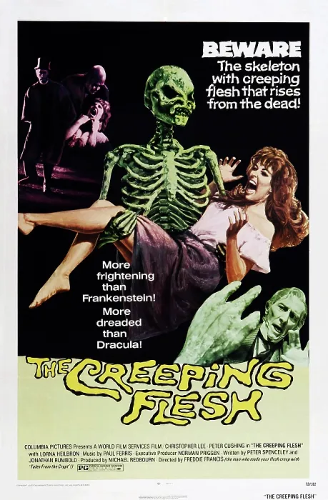 Framed Print : THE CREEPING FLESH, US poster art, bottom right: Lorna Heilbron, Peter Cushing, 1973