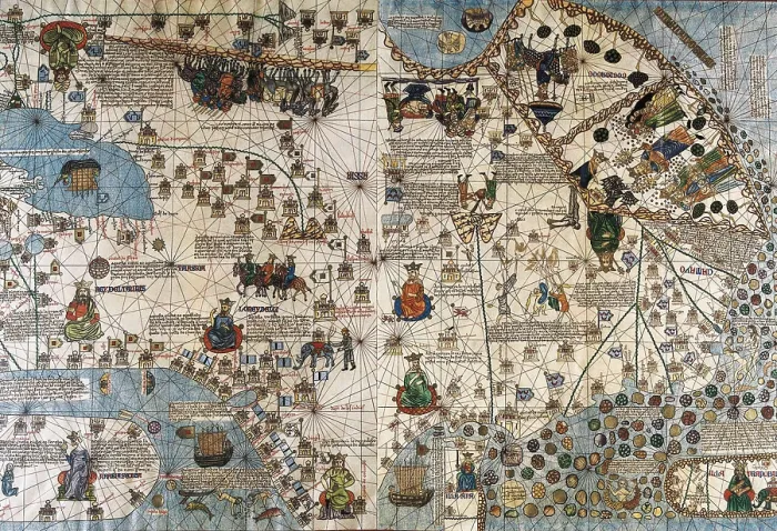 Framed Print : CRESQUES, Jafuda (1350-1410); CRESQUES, Abraham ( -1381). Catalan Atlas. 1375. Asia. SPAIN. Madrid. Navy Museum. AISA / Everett Collection**US SALES ONLY**