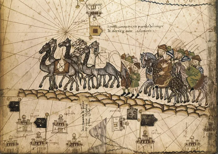 Framed Print : CRESQUES, Jafuda (1350-1410); CRESQUES, Abraham ( -1381). Catalan Atlas. 1375. Fifth Leaf. Map of Delli. Detail