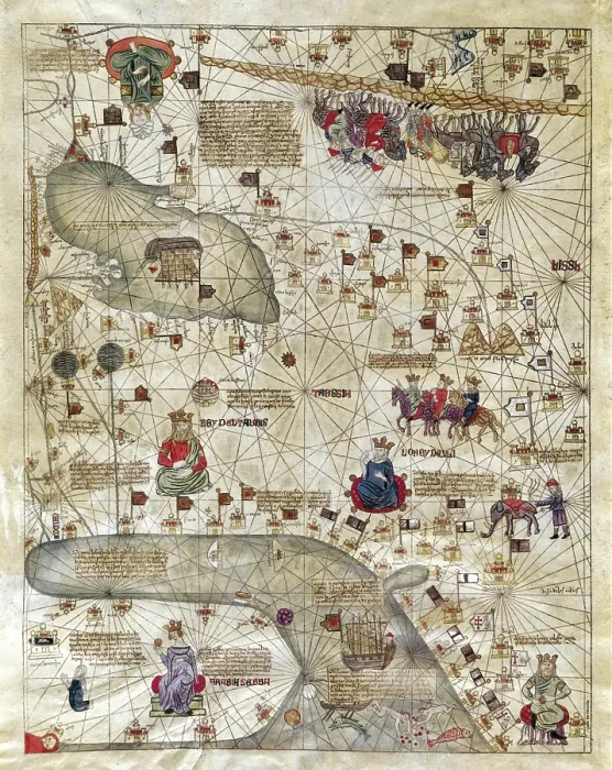 Framed Print : CRESQUES, Jafuda (1350-1410); CRESQUES, Abraham ( -1381). Catalan Atlas. 1375. Fifth Leaf. Map of Delli Framed Print : CRESQUES, Jafuda (1350-1410); CRESQUES, Abraham ( -1381). Catalan Atlas. 1375. Fifth Leaf. Map of Delli