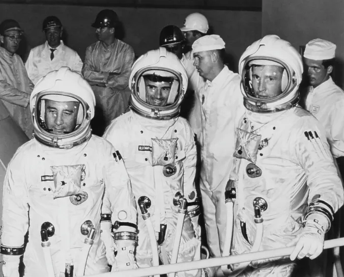 Framed Print : The crew of the first manned Apollo space flight, in training for the Apollo Saturn AS-204 mission (renamed Apollo 1 in their honor)