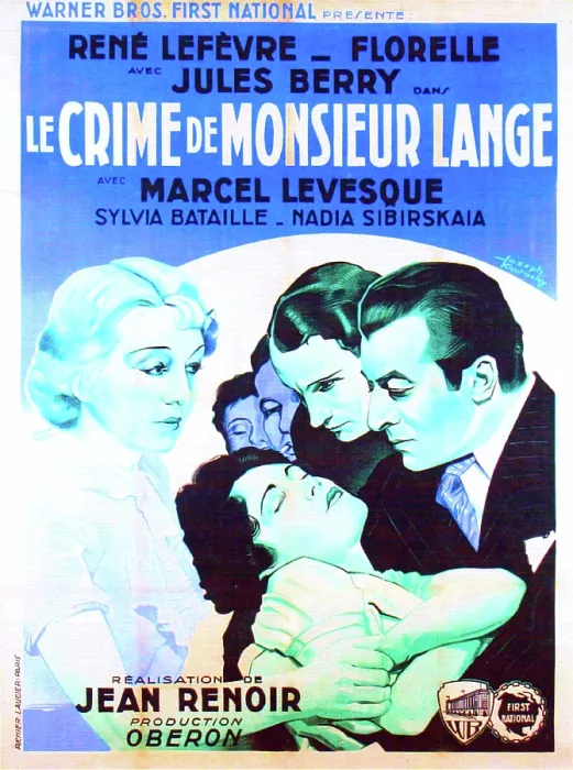 Framed Print : THE CRIME OF MONSIEUR LANGE, (aka LE CRIME DE MONSIEUR LANGE), French poster art, foreground from left (paler figures): Florelle, Nadia Sibirskaya, Rene Lefevre, Jules Berry, 1936