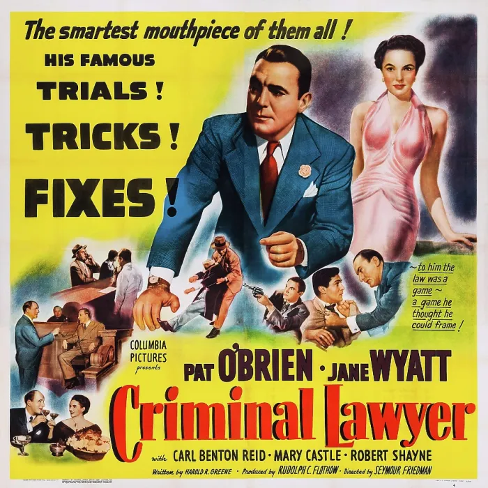 Framed Print : CRIMINAL LAWYER, US poster art, Pat O'Brien (center), Jane Wyatt (top right), 1951