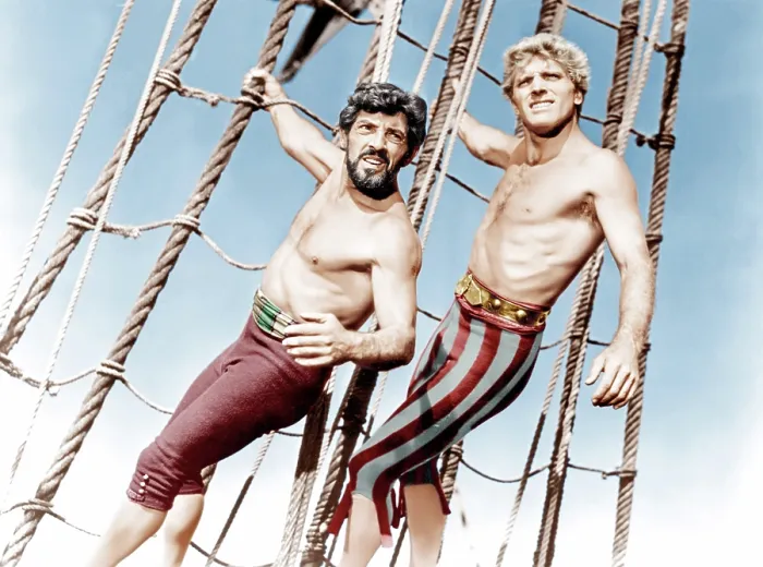 Framed Print : THE CRIMSON PIRATE, from left: Nick Cravat, Burt Lancaster, 1952 Framed Print : THE CRIMSON PIRATE, from left: Nick Cravat, Burt Lancaster, 1952
