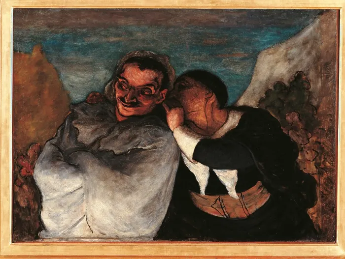 Framed Print : Crispin and Scapin, or Scapin and Sylves, by Honor Daumier, 1864 about, 19th Century, oil on panel, cm 60, 5 x 82 - France, Ile de France, Paris, Muse dOrsay, RF2057. All