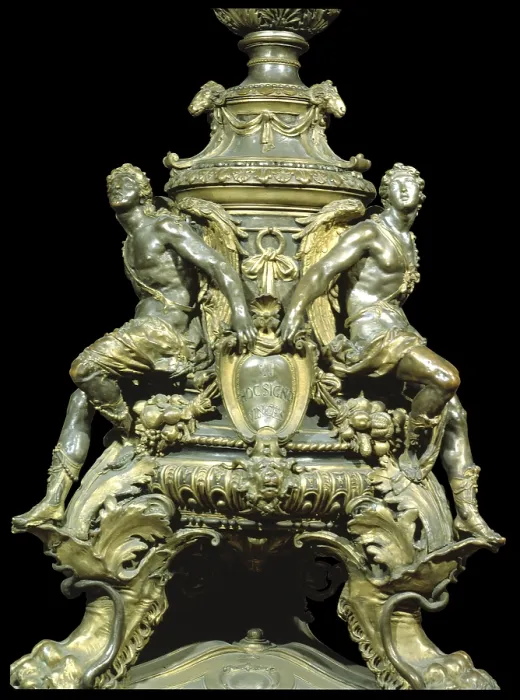 Framed Print : Cross, by Ludovico Pogliaghi, 1894 - 1896, 19th Century, chased silver. - Italy, Lombardy, Milan, Cathedral. Detail. Base with three statuettes of angels
