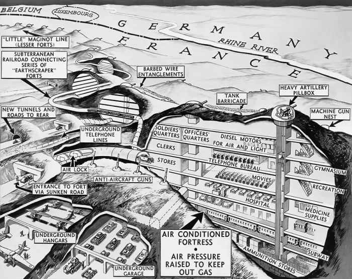 Framed Print : Cross-section drawing of Maginot Line, on the French-German border, April 1938