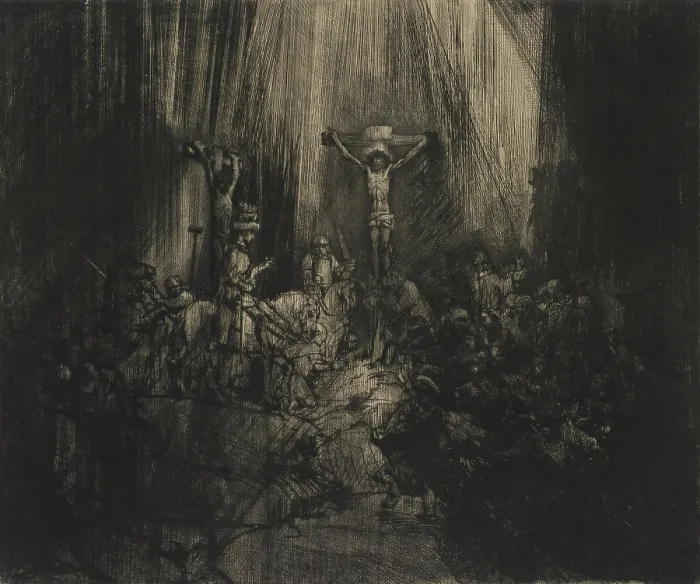 Framed Print : Three Crosses, by Rembrandt van Rijn, 1633-53, Dutch print, engraving, drypoint