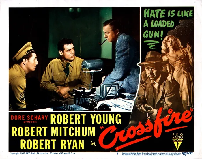 Framed Print : CROSSFIRE, from left: Robert Mitchum, Robert Ryan, Robert Young, 1947 Framed Print : CROSSFIRE, from left: Robert Mitchum, Robert Ryan, Robert Young, 1947