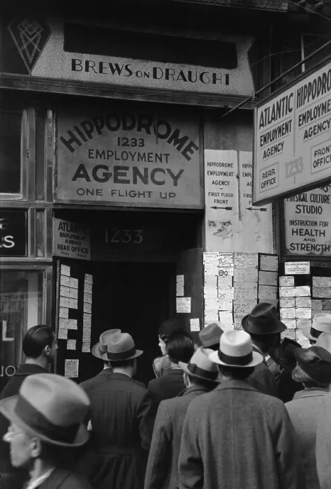 Framed Print : Crowd of job seekers at the Hippodrome Employment Agency at 1235 Sixth Avenue. New York City Dec. 1937 Framed Print : Crowd of job seekers at the Hippodrome Employment Agency at 1235 Sixth Avenue. New York City Dec. 1937