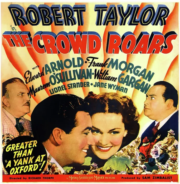 Framed Print : THE CROWD ROARS, US poster art, from left: Frank Morgan, Robert Taylor, Maureen O'Sullivan, Edward Arnold, 1938 Framed Print : THE CROWD ROARS, US poster art, from left: Frank Morgan, Robert Taylor, Maureen O'Sullivan, Edward Arnold, 1938