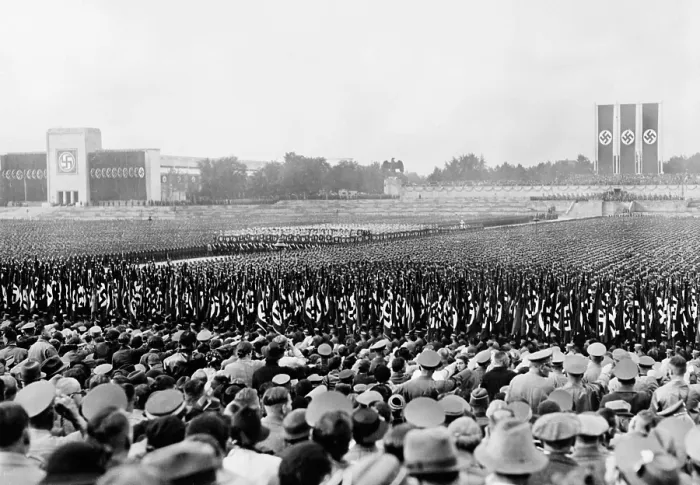 Framed Print : Crowd and troops at a massive Nazi Party Day rally, Nuremberg, Germany in 1937