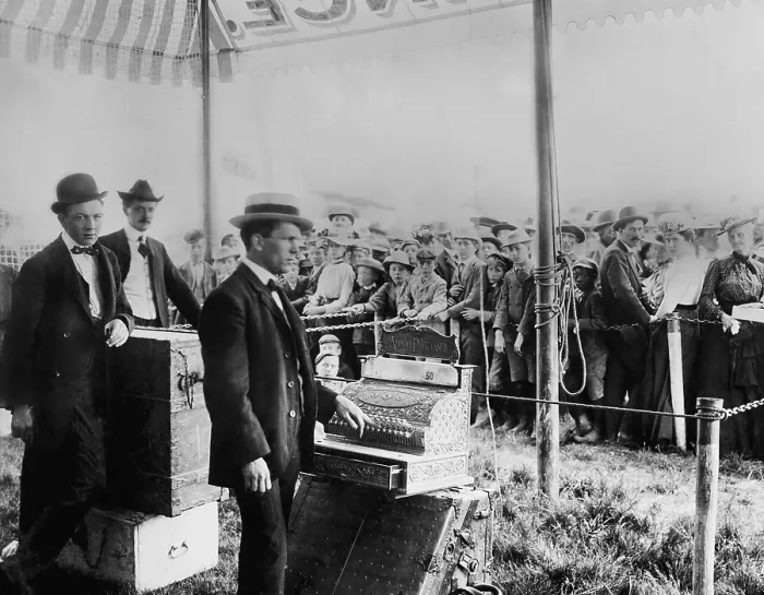 Framed Print : Crowd waiting to purchase tickets to the Ringling Brothers Circus, c. 1895-1910. (BSLOC_2017_12_89) Framed Print : Crowd waiting to purchase tickets to the Ringling Brothers Circus, c. 1895-1910. (BSLOC_2017_12_89)