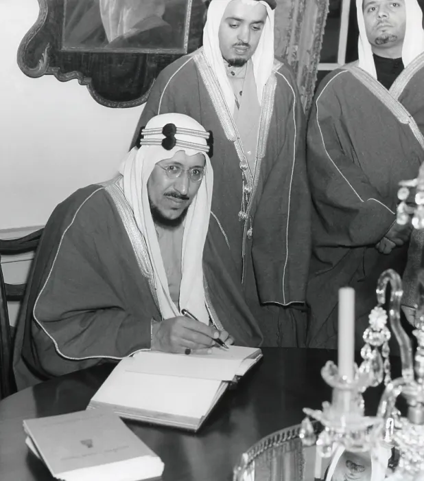 Framed Print : Crown Prince Amir Saud of Saudi Arabia signs the guest book at Mount Vernon, Virginia. Jan. 14, 1947. - (BSLOC_2014_15_212) Framed Print : Crown Prince Amir Saud of Saudi Arabia signs the guest book at Mount Vernon, Virginia. Jan. 14, 1947. - (BSLOC_2014_15_212)