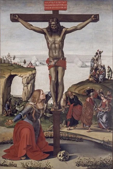 Framed Print : Crucified with Mary Magdalene (Crocifisso con la Maddalena), by Luca Signorelli, 1505, 16th Century, oil on canvans, 247 x 165 cm - Italy, Tuscany, Florence, Uffizi Gallery Framed Print : Crucified with Mary Magdalene (Crocifisso con la Maddalena), by Luca Signorelli, 1505, 16th Century, oil on canvans, 247 x 165 cm - Italy, Tuscany, Florence, Uffizi Gallery