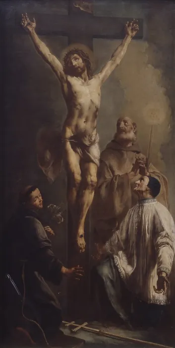 Framed Print : Crucifix with three saints, by Antonio Marinetti also known as Chiozzotto, 1762, 18th Century, canvas - Italy, Veneto, Venice, Church of Pity. Whole artwork view